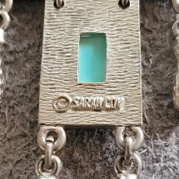 Silver Tone w/ Faux Turquoise Sarah Conventry 3 1/4" Long Pendant - Jewelry - Picture 2 of 4